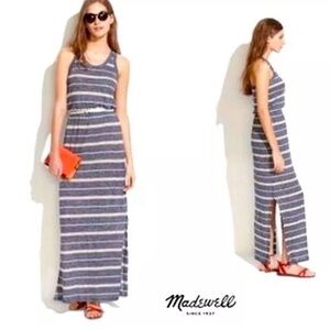 MADEWELL Linen Maxi Navy Striped Racerback Tank Dress womens size XS